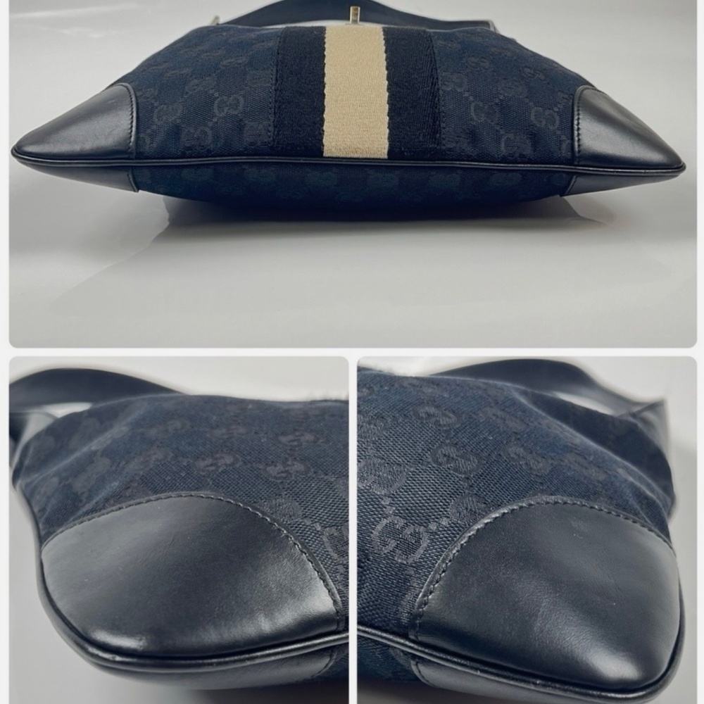 GUCCI Jackie GG Canvas Web Stripe Shoulder Bag Black Leather Vintage Authentic - Picture 3 of 13